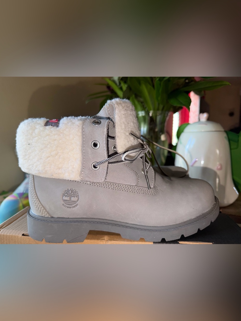 Timberland Grey Sherpa-Collar Waterproof Lace-Up Boot